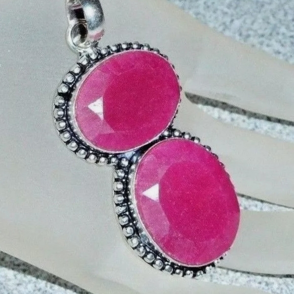 Natural Raw Cut Ruby 925 Silver Pendant - Picture 2 of 6